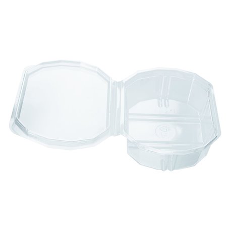 Saladbowl 500cc octagonal Transparent with fixed Lids - Horecavoordeel.com