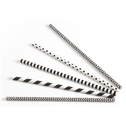 Drinking Straw Paper Black/white Assorted 6mm / 20cm (Small package) - Horecavoordeel.com