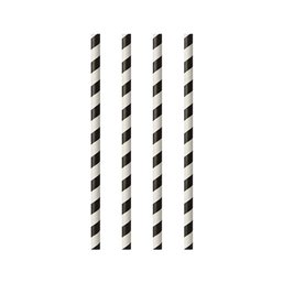 Drinking Straw Paper Straight 6mm x 20cm Stripe white - Black - Horecavoordeel.com