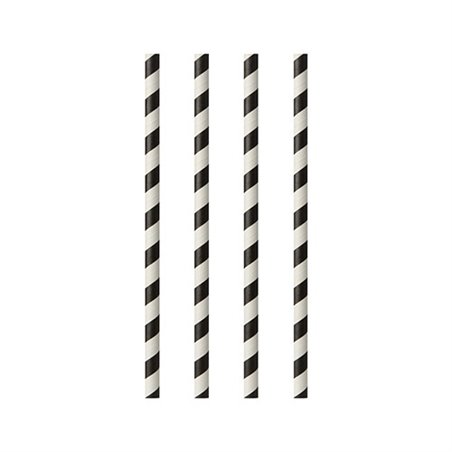 Drinking Straw Paper Straight 6mm x 20cm Stripe white - Black - Horecavoordeel.com