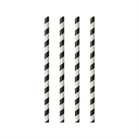 Drinking Straw Paper Straight 6mm x 20cm Stripe white - Black - Horecavoordeel.com