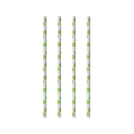 Drinking Straw Paper Straight 6mm x 20cm Stripe Dots green - Horecavoordeel.com