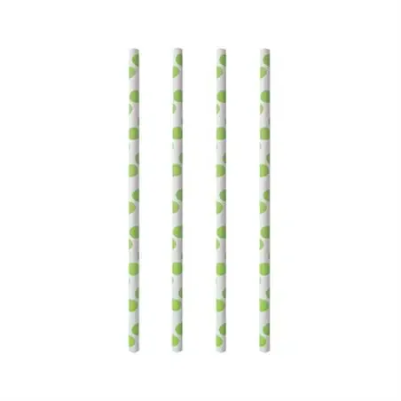 Drinkrietjes Karton Groen Streep Stippen Ø 6 x 200mm Horecavoordeel.com