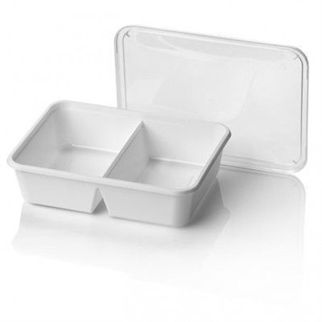 Microwave Meal containers - Bins 173 Series 650cc Rectangle PP White 2-compartments - Horecavoordeel.com