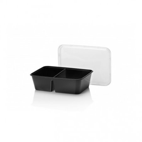 Microwave Meal containers - Bins 173 Series 650cc Rectangle PP Black 2-compartments - Horecavoordeel.com