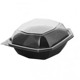 Octaview Schalen VK PET Zwart + Vaste Deksels Transparant Ø 150 x 70mm Horecavoordeel.com