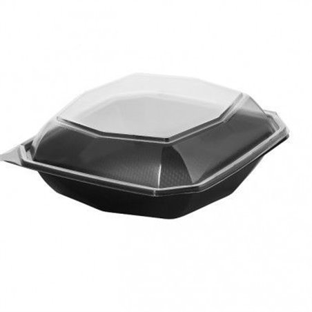 Octaview Schalen VK PET Zwart + Vaste Deksels Transparant Ø 185 x 70mm Horecavoordeel.com