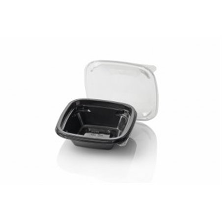 Saladbowl Dome Pack 250cc square PET Black + Lids Transparent - Horecavoordeel.com