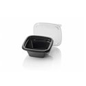 Saladbowl Dome Pack 375cc square PET Black + Lids Transparent - Horecavoordeel.com