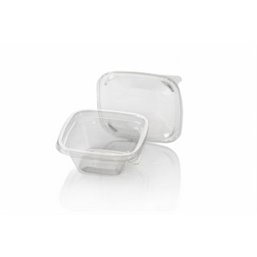 Saladbowl Dome Pack 375cc square PET Crystal clear + Lids Transparent - Horecavoordeel.com