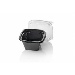 Saladbowl Dome Pack 500cc rectangular PET Black + Lids Transparent - Horecavoordeel.com