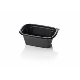 Saladbowl Dome Pack 750cc rectangular PET Black + Lids Transparent - Horecavoordeel.com