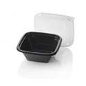 Saladbowl Dome Pack 1000cc rectangular PET Black + Lids Transparent - Horecavoordeel.com