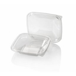 Saladbowl Dome Pack 500cc square PET Crystal clear + Lids Transparent - Horecavoordeel.com