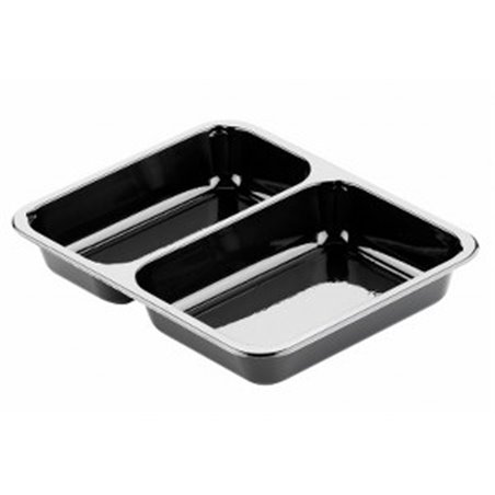 CPET Menuschalen 515cc + 370cc 2-Vaks Zwart 226 x 176 x 35mm Horecavoordeel.com