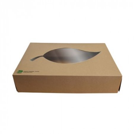 Catering Box Cardboard with Pla Window 100% Fair 35cm - Horecavoordeel.com