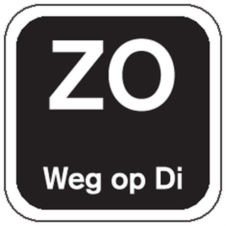 Dagstickers Zondag Weg Op Dinsdag 19 x 19mm Zwart Horecavoordeel.com