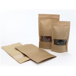 Kraft Purses 130x250+2x40mm Bottom With Window 600ml With Grip closure - Tear off edge - Horecavoordeel.com