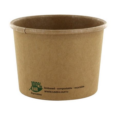 Soup Cups To Go Brown Cardboard 12oz "100% FAIR" 350ml Ø 98mm - Horecavoordeel.com