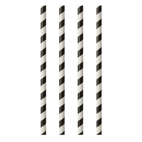 Paper Straws "Pure" Ø 6mm x 20cm Black White "Stripes" - Horecavoordeel.com