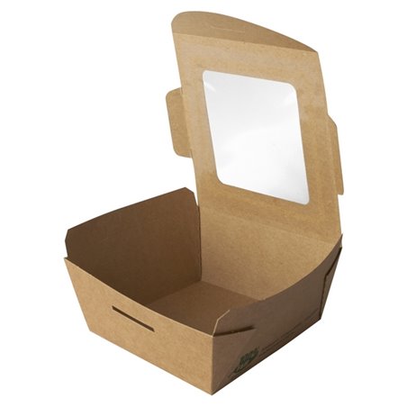 Salad Bowl 350ml Cardboard PLA "100% FAIR" 90 x 90 x 45mm - Horecavoordeel.com