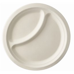 Plates made of Sugarcane "Pure" 2-compt. Ø 230 x 20mm White - Horecavoordeel.com