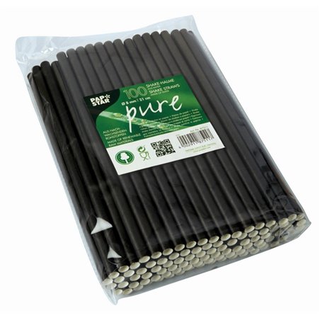 Milkshake Paper Straws "Pure" Ø 8mm x 21cm Black - Horecavoordeel.com