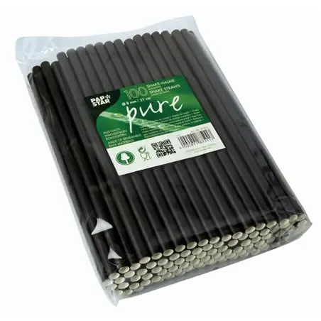 Milkshake Rietjes Papier Zwart "Pure" Ø 8 x 210mm Horecavoordeel.com