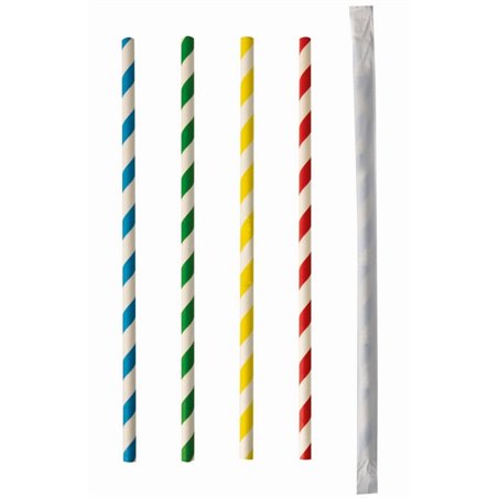 Drinkrietjes Papier "Pure" Kleuren Assortiment "Stripes" Per Stuk Verpakt Ø 6 x 200mm Horecavoordeel.com