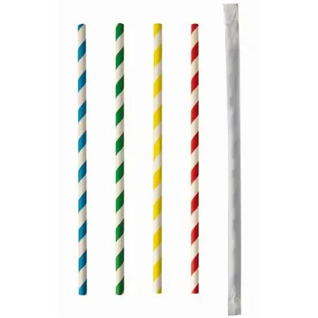 Paper Straws "Pure" Ø 6mm x 20cm Colour variables "Stripes" Packed individually - Horecavoordeel.com