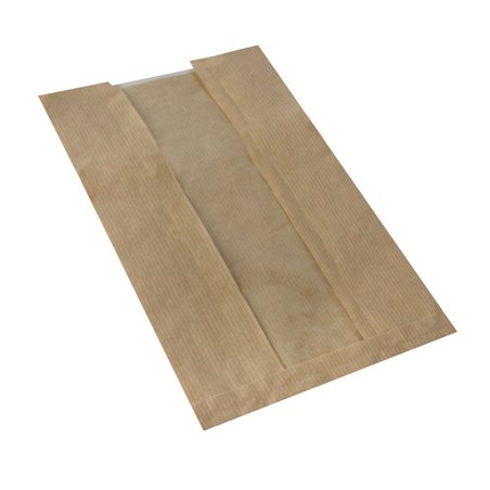 Broodzak met PLA venster "Pure" Bruin 300 x 160 x 60mm Horecavoordeel.com