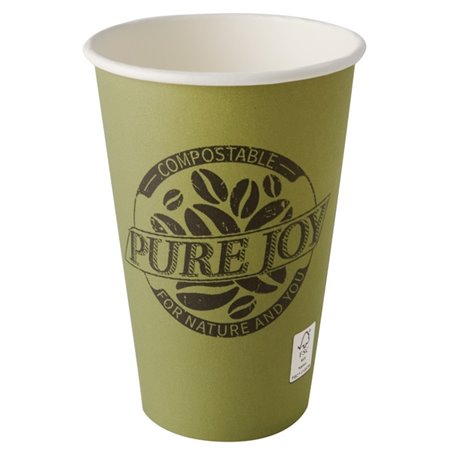 Drinking Cups Cardboard "Pure" 300ml Ø 80mm 11,7cm Green "Pure Joy" - Horecavoordeel.com