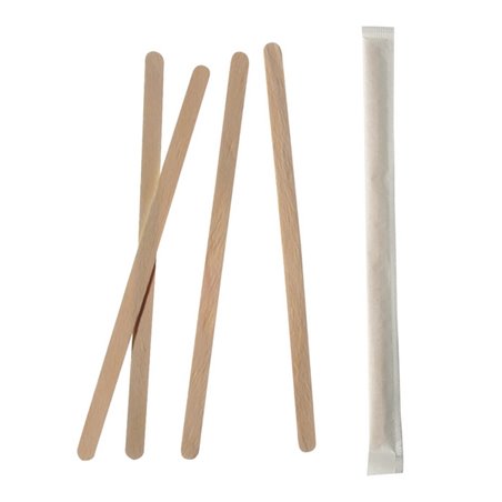 Stirring Sticks Wood "Pure" 17,8cm x 6mm Packed individually - Horecavoordeel.com