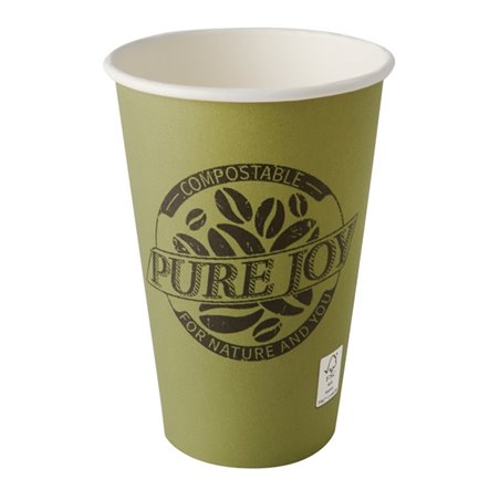 Cardboard Drinking Cups "Pure" 300ml Ø 80mm 11,7cm Green "Pure Joy" - Horecavoordeel.com