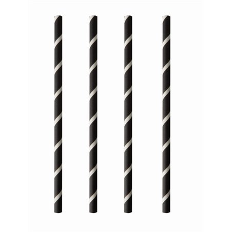 Milkshake Paper Straws "Pure" Ø 8mm x 20cm Black White "Stripes" - Horecavoordeel.com