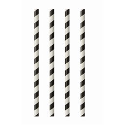 Paper Straws "Pure" Ø 6mm x 24cm Black White "Stripes" - Horecavoordeel.com