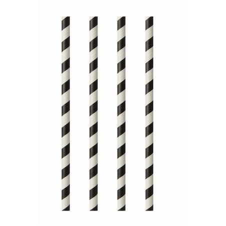 Paper Straws "Pure" Ø 6mm x 24cm Black White "Stripes" - Horecavoordeel.com