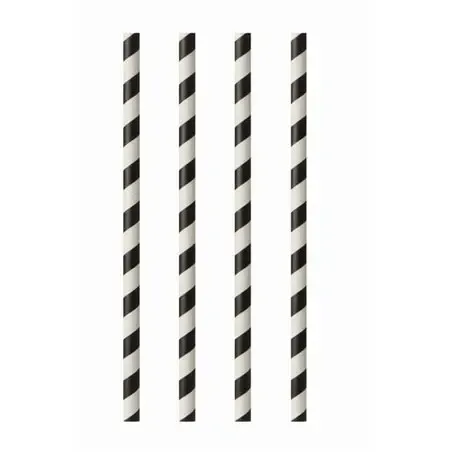 Paper Straws "Pure" Ø 6mm x 24cm Black White "Stripes" - Horecavoordeel.com