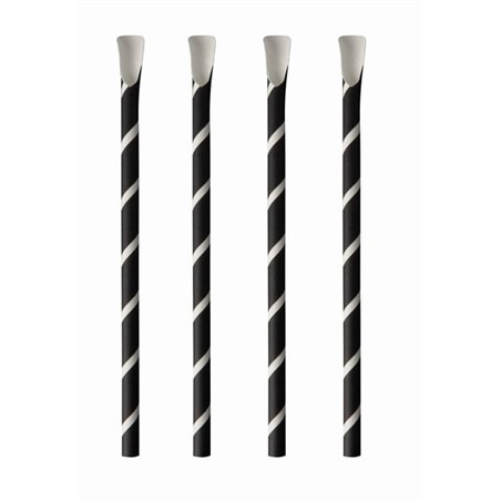 Straws With spoon Paper "Pure" Ø 8mm x 20cm Black White "Stripes" - Horecavoordeel.com