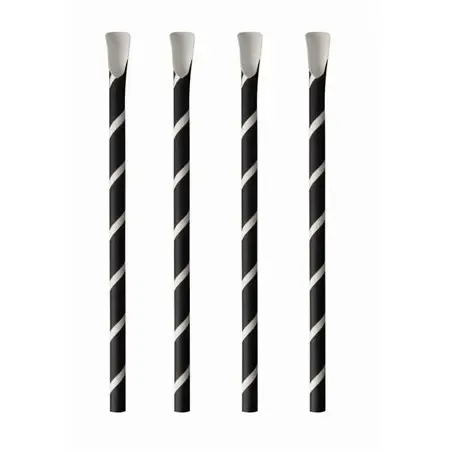 Straws With spoon Paper "Pure" Ø 8mm x 20cm Black White "Stripes" - Horecavoordeel.com