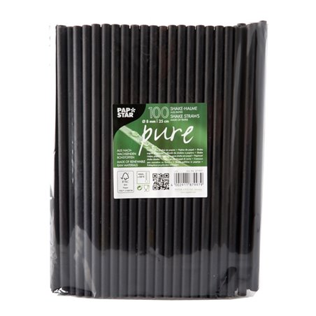 Milkshake Paper Straws "Pure" Ø 8mm x 25cm Black - Horecavoordeel.com