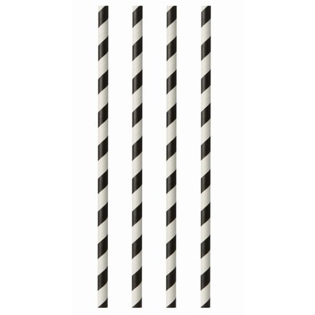 Paper Straws "Pure" Ø 6 x 290mm Black White "Stripes" - Horecavoordeel.com