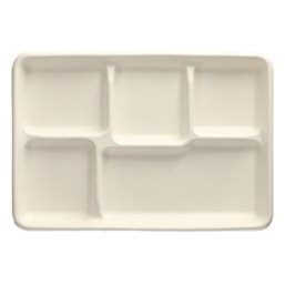 Menu Trays Sugarcane "Pure" Rectangular 5-compt. 216 x 317 x24mm White - Horecavoordeel.com