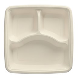 Menu Trays Sugarcane "Pure" Square 3-compt. 230 x 230 x 45mm White - Horecavoordeel.com