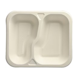 Topseal Menu Trays Sugarcane "Pure" Rectangular 2-compt. 245 x 265 x 42mm White