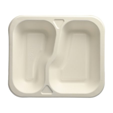 Topseal Menu Trays Sugarcane "Pure" Rectangular 2-compt. 245 x 265 x 42mm White