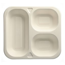 Topseal Menu Trays Sugarcane "Pure" Rectangular 3-compt. 245 x 265 x 42mm White