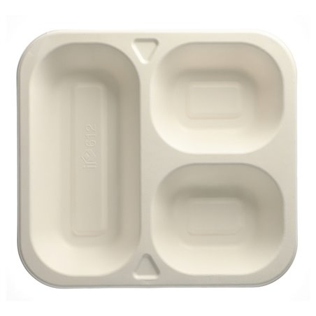 Topseal Menu Trays Sugarcane "Pure" Rectangular 3-compt. 245 x 265 x 42mm White