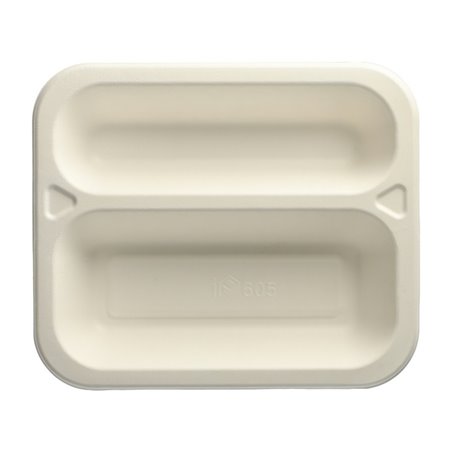 Topseal Menu Trays Sugarcane "Pure" Rectangular 2-compt. 212 x 250 x 42mm White - Horecavoordeel.com