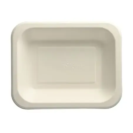 Topseal Menu Trays Sugarcane "Pure" Rectangular 185 x 235 x 42mm White - Horecavoordeel.com